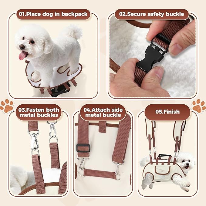 Hands Free Dog Backpack Carrier for Small Dogs, Yorkie Shoulder Carrier Sling Backpack Carriers Dog Lift Harness Portable Breathable Pet Carrier Backpack for Small Puppies (L, 14.3-19.8lbs)