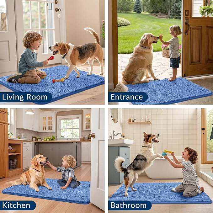 Smiry Dog Door Mat for Muddy Paws 24x16, Absorbent Dirt Trapper, Non-Slip