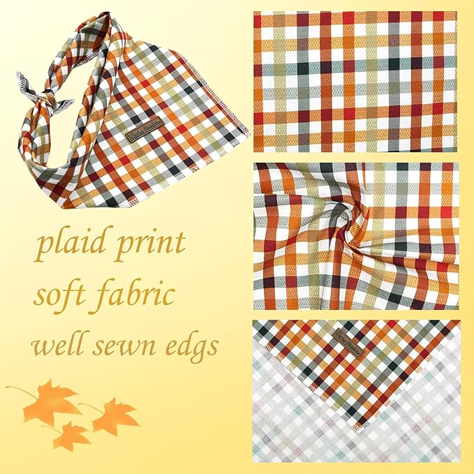 Dog Bandana, Fall Bandanas 1PC Plaid Print Dog Bandanas Autumn Bandanas Bibs Scarf Square Soft Dog Kerchief Pet Bandanas for Small Medium Large Dogs