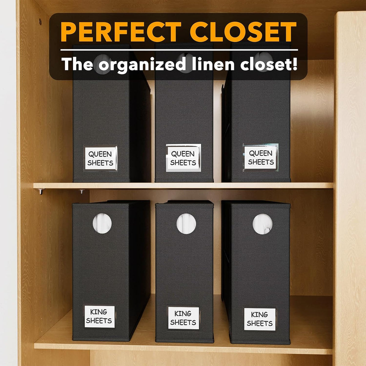 SpaceAid 6 Pack Bed Sheet Organizer and Storage, Foldable Sheet Organizer with Window for Linen Closet, Set Folder Keeper for Queen & King Size Bedding Storage (Black)