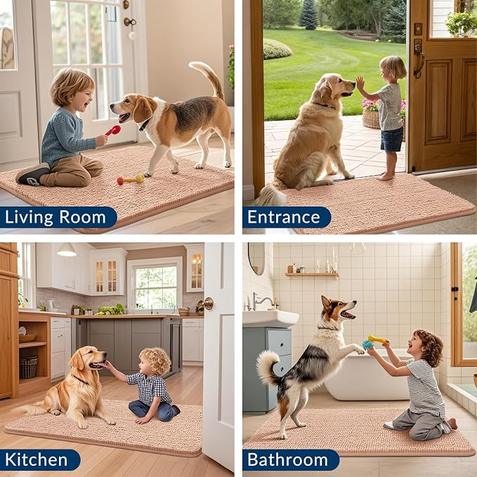 Smiry Dog Door Mat for Muddy Paws 24x16, Absorbent Dirt Trapper, Non-Slip