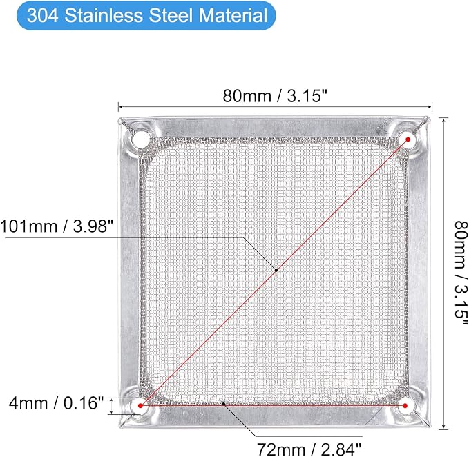 MECCANIXITY 80mm Computer Fan Filter Grills Stainless Steel Mesh Dustproof Case