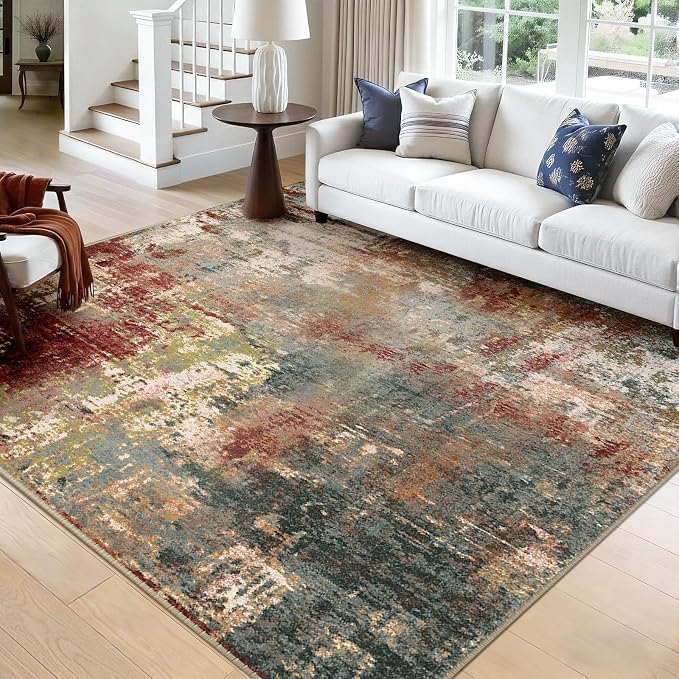 RELEANY Washable Area Rugs Square 9ft Non-Slip Modern Abstract Soft
