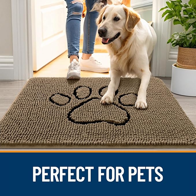 OLANLY Dog Door Mat for Muddy Paws 40x32, Paw Print Design, Absorbs Moisture