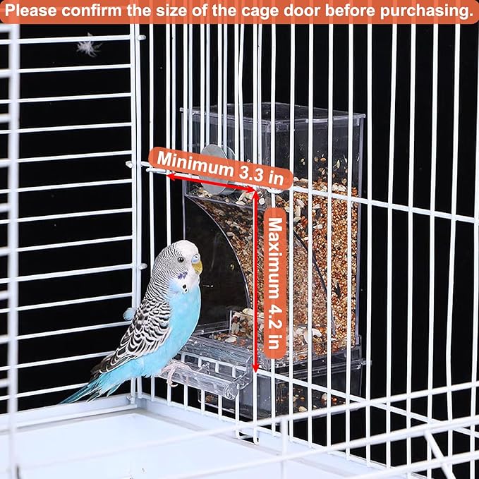 VCEPJH No Mess Bird Feeder with Water Dispenser, Automatic Parrot Feeder Drinker Parakeet Seed Dispenser Food Container with Cage Perch for Lovebirds Conures Budgies Canary Finch (4Pcs)