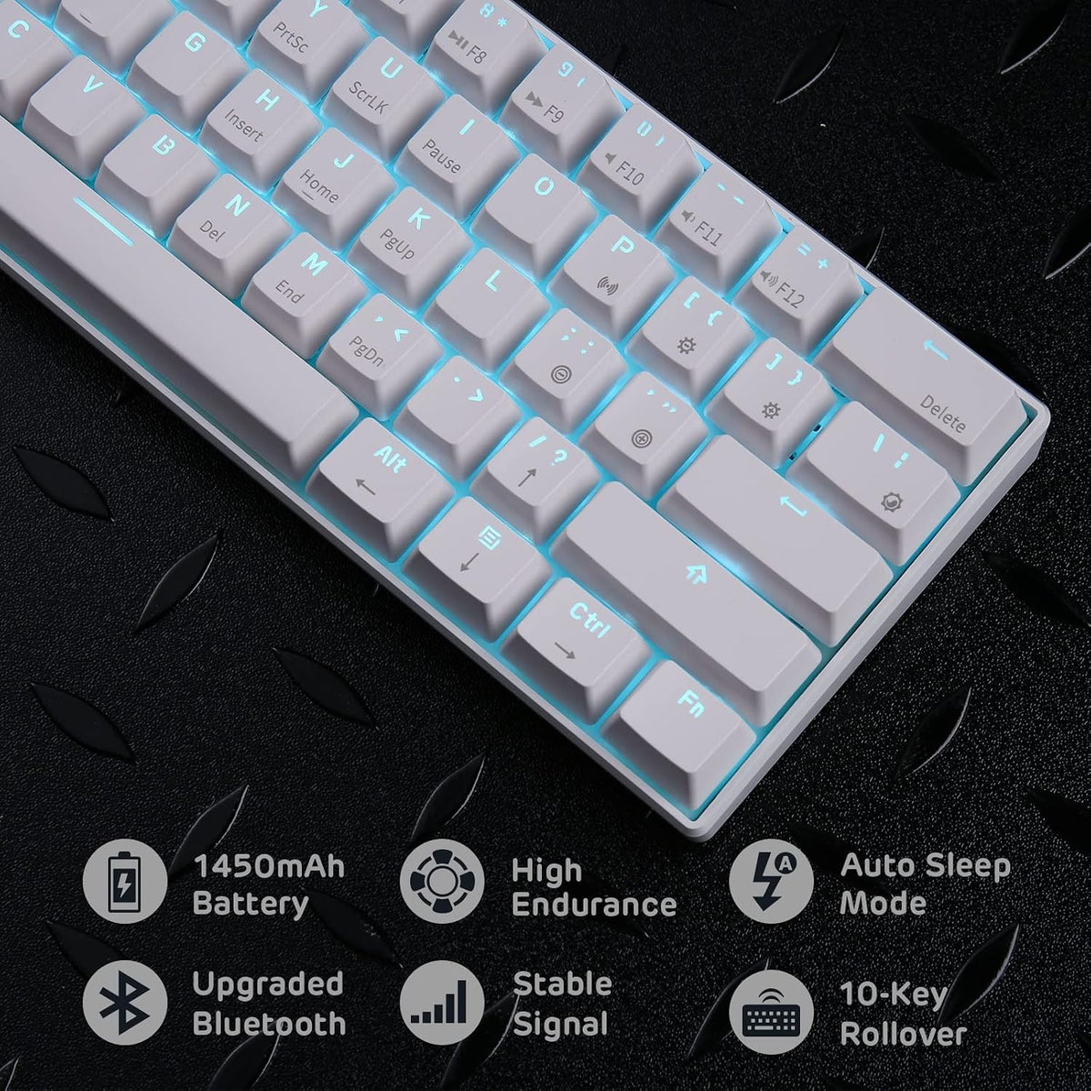 RK ROYAL KLUDGE RK61 Wireless 60% Triple Mode BT5.0/2.4G/USB-C Mechanical Keyboard, 61 Keys Wireless Mechanical Keyboard, Compact Gaming Keyboard with Software