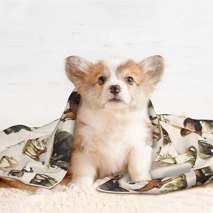 Waterproof Dog Blanket Soft Pet Blanket for Puppy Cat, Fleece Cat Throw Blankets for Furniture Bed Couch Sofa Reversible - Safari Animals 4