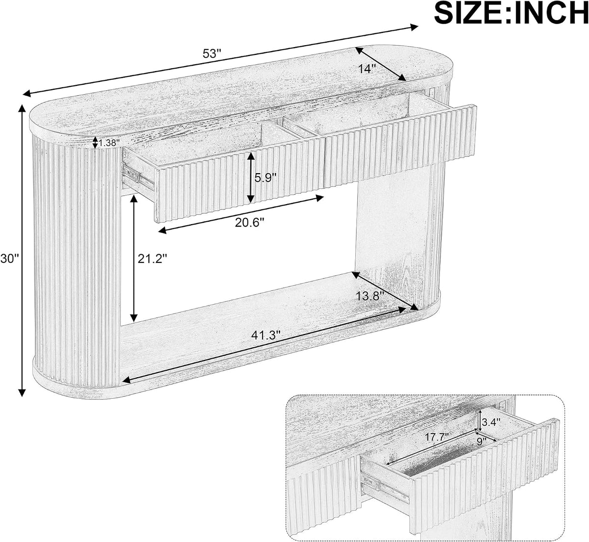 Elegant Oval Fluted Entryway Table with 2 Storage Compartments & Open Shelf,Solid Wood Veneer Console Table for Living Room Hallway (Natural1)