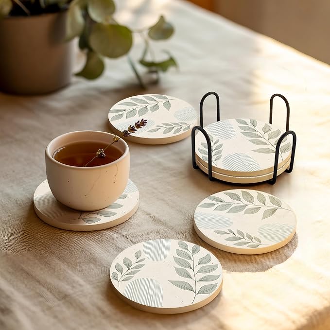 VEYRO Ceramic Coasters Set of 6 – Absorbent Stone Drink Coasters