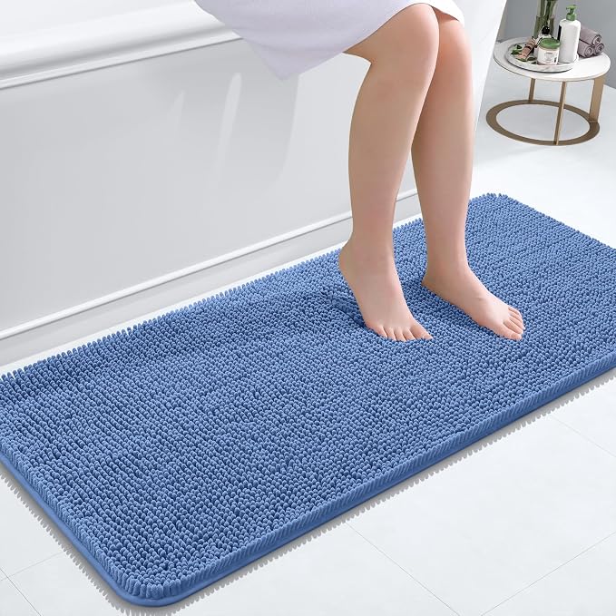 OLANLY Bathroom Runner Rugs 47x20, Soft Absorbent Chenille Bath Rugs, Rubber