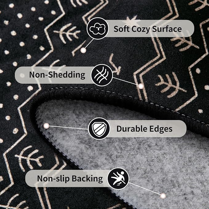 SERISSA Hallway Runner Rug, 2x10 Washable Non-Slip Black Gold Grad Runners