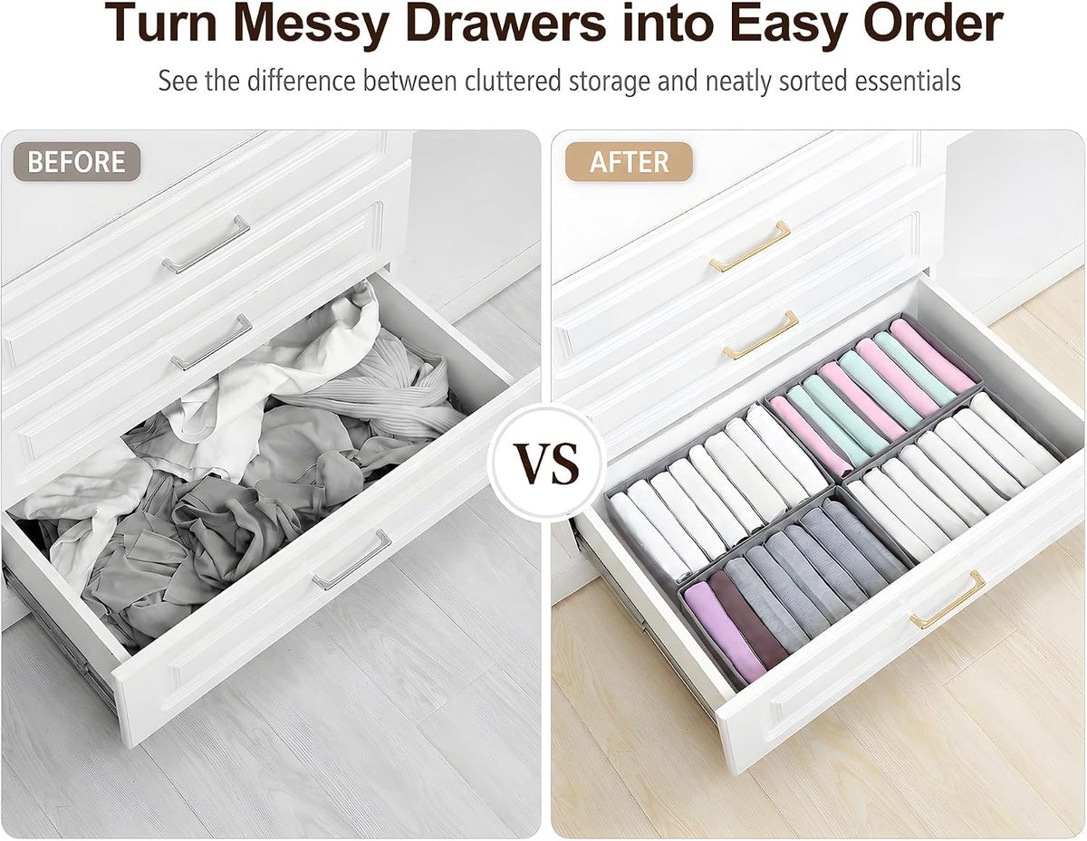 Qozary 4 Pack Drawer Organizers for Clothing, 8 Grids Foldable Closet Organizers and Storage Bins for Bedroom, Dresser Organizer Boxes for Thin T-shirts, Tank Tops, Camisoles, Tights, Leggings