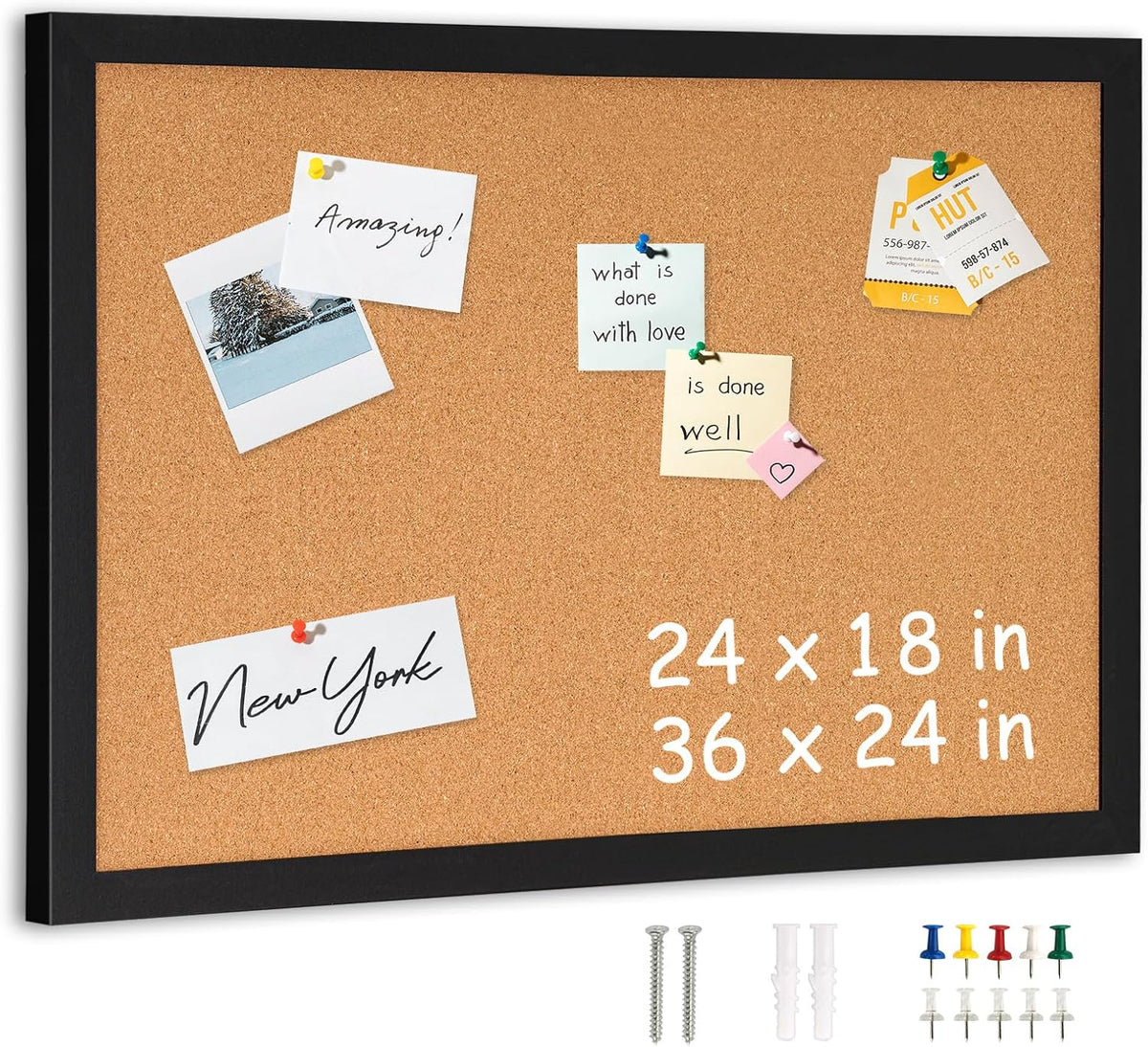 DOLLAR BOSS Cork Board for Wall 36"x24", Black Wood Framed Bulletin Board