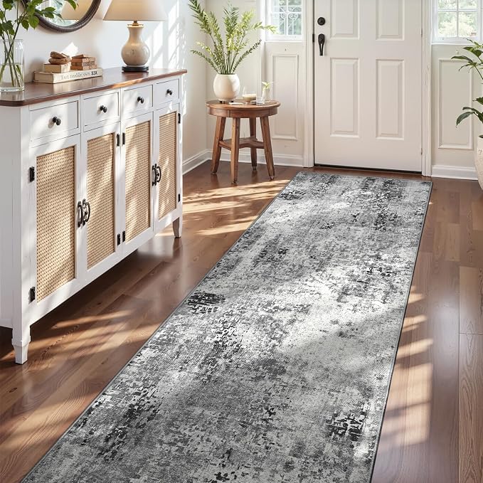3x12 Grey Rug Runners for Hallways Kitchen Runner Rug Non Slip Washable Black