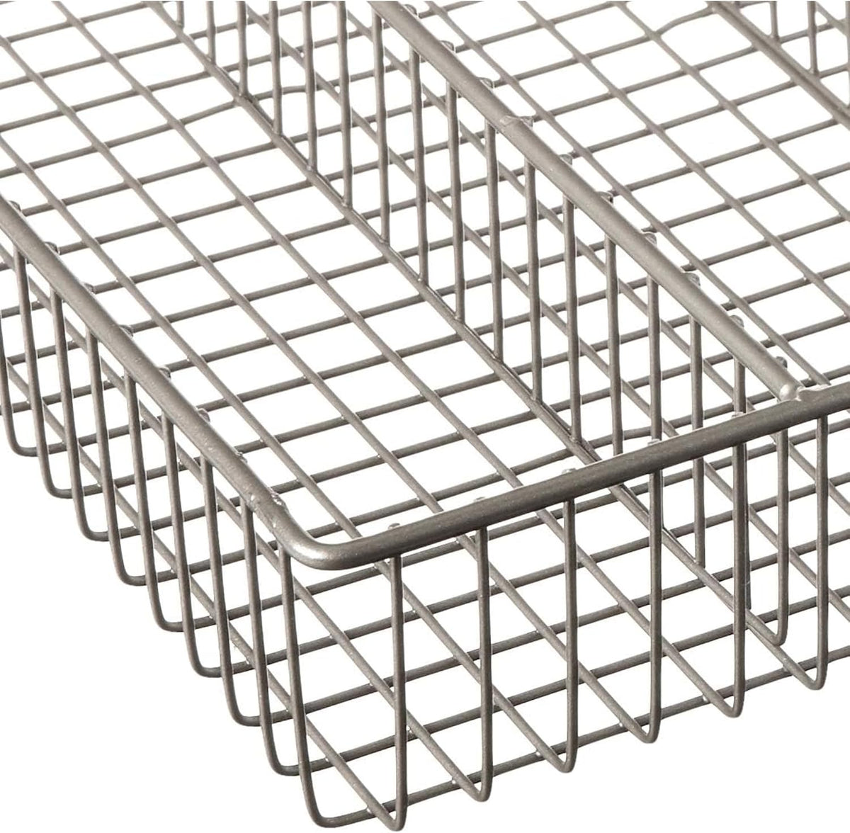 Spectrum Large Wire Silverware Drawer Organizer Satin Nickel 5 Compartment Grid Utensil Holder for Flatware Cutlery Drawer Organization, 11 In Wide Metal Wire Utensil Organized Divider Tray Drawer