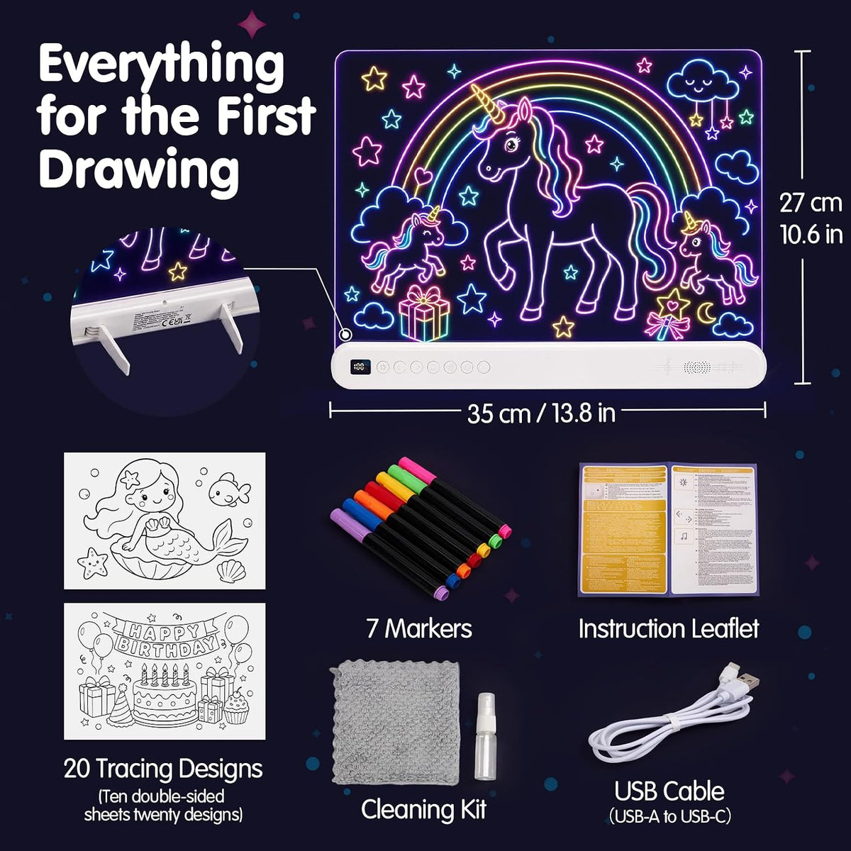 hahaland LED Drawing Board with 22 Light Effects, 16"