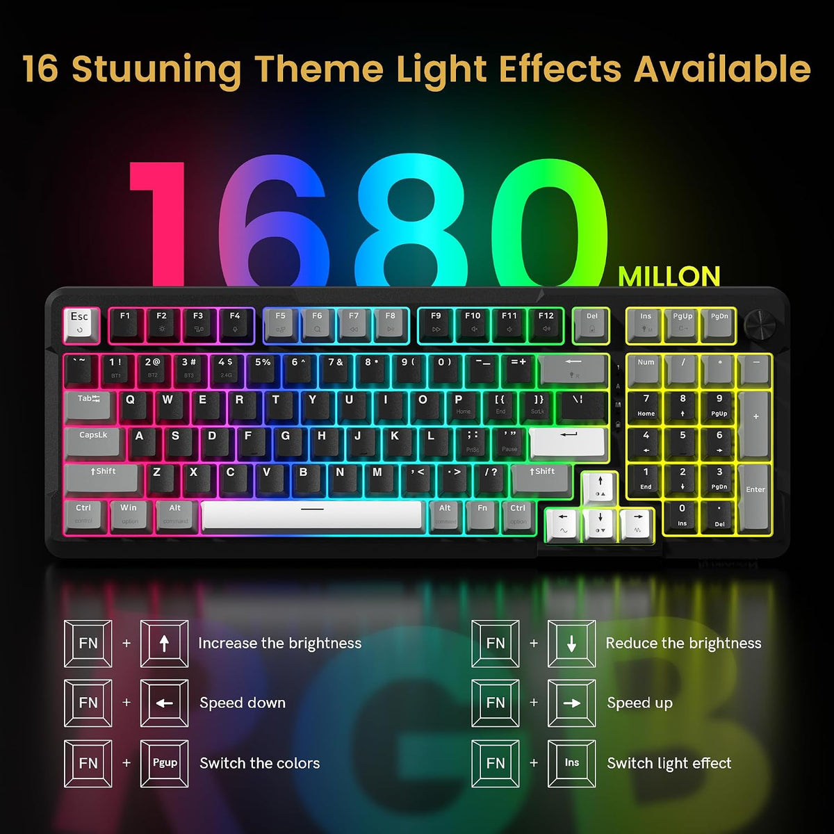 Redragon K742 Wireless Mechanical Gaming Keyboard with Knob for PC Computer