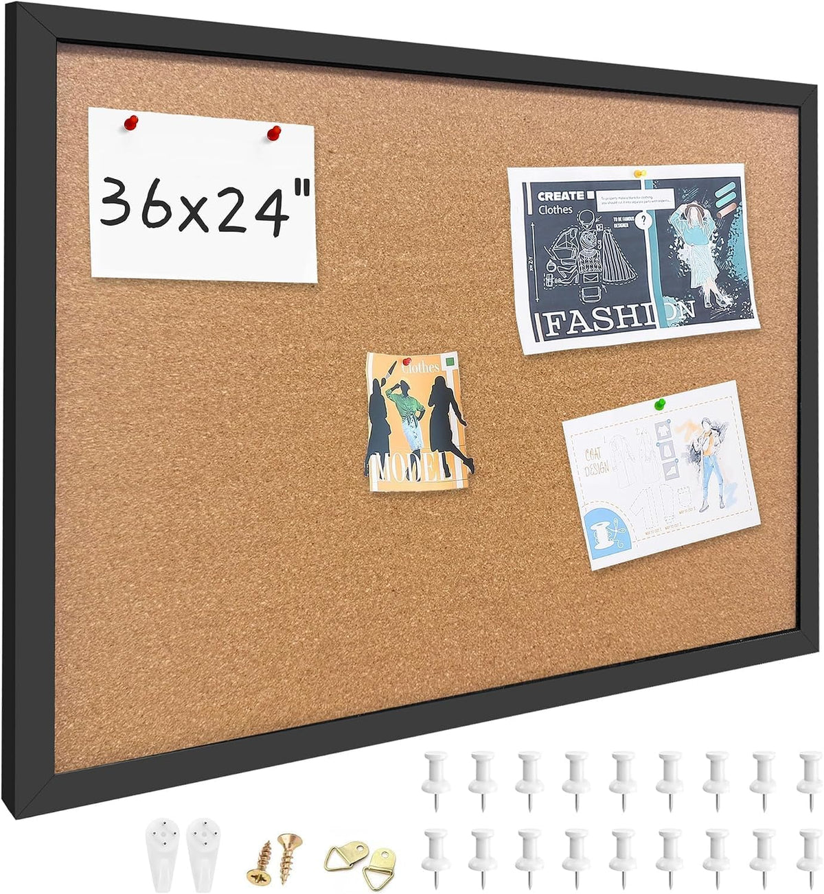 24"x36" Black Wood Framed Hanging Cork Bulletin Board