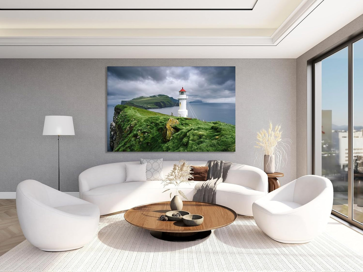 Nature Wall Art Prints - Ocean Forest Mountain Lake Canvas Landscapes - Small to Extra Large Living Room Bedroom Kitchen Bathroom Décor (Stormy Sky Lighthouse, 31L" x 47W")