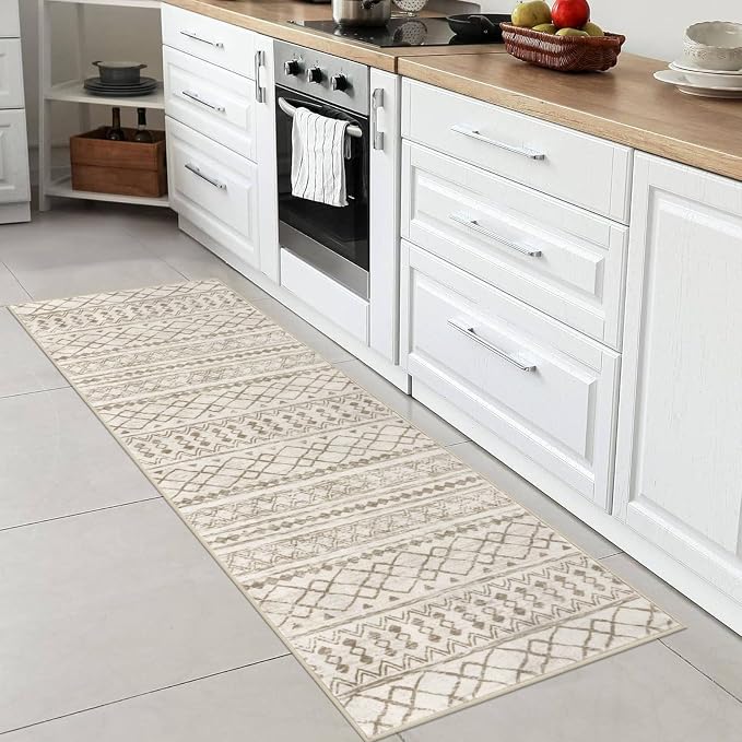KUTA Moroccan Runner Rug 2x6 Non-Slip Vintage Beige Boho Hallway Kitchen Rugs