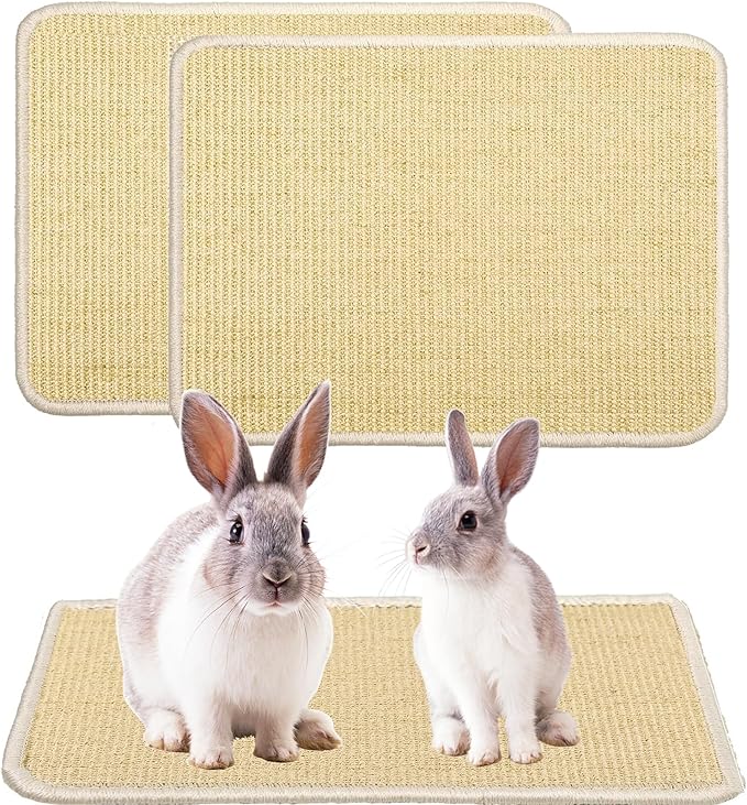 KABASI 2PCS Rabbit Scratcher Mat, Natural Bunny Chew Toys Scratching Pad for Nails Teeth Care, Small Animal Cage Mats Bedding Sleeping Nesting Toys, Sturdy Bunny Grinding Claw Boards, 16x12 in