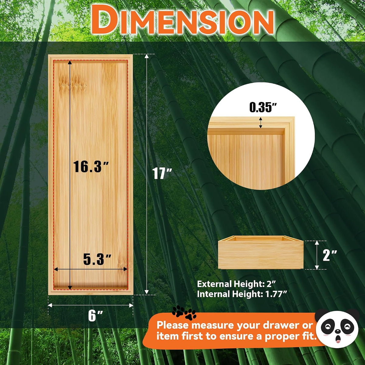 Lixple Bamboo Kitchen Drawer Organizer, 2 Pack, 17" x 6" x 2"