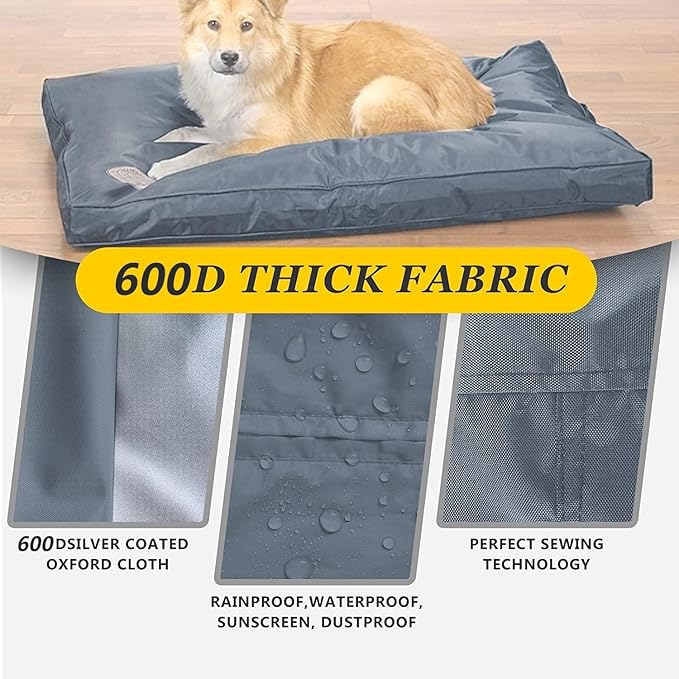 Dog Bed Covers 53L × 43W × 5H Inch Washable Grey Thickened Waterproof Oxford Fabric with Handles and Zipper Reusable Dog Bed Liner Cover for Large 110-125 Lbs Dog