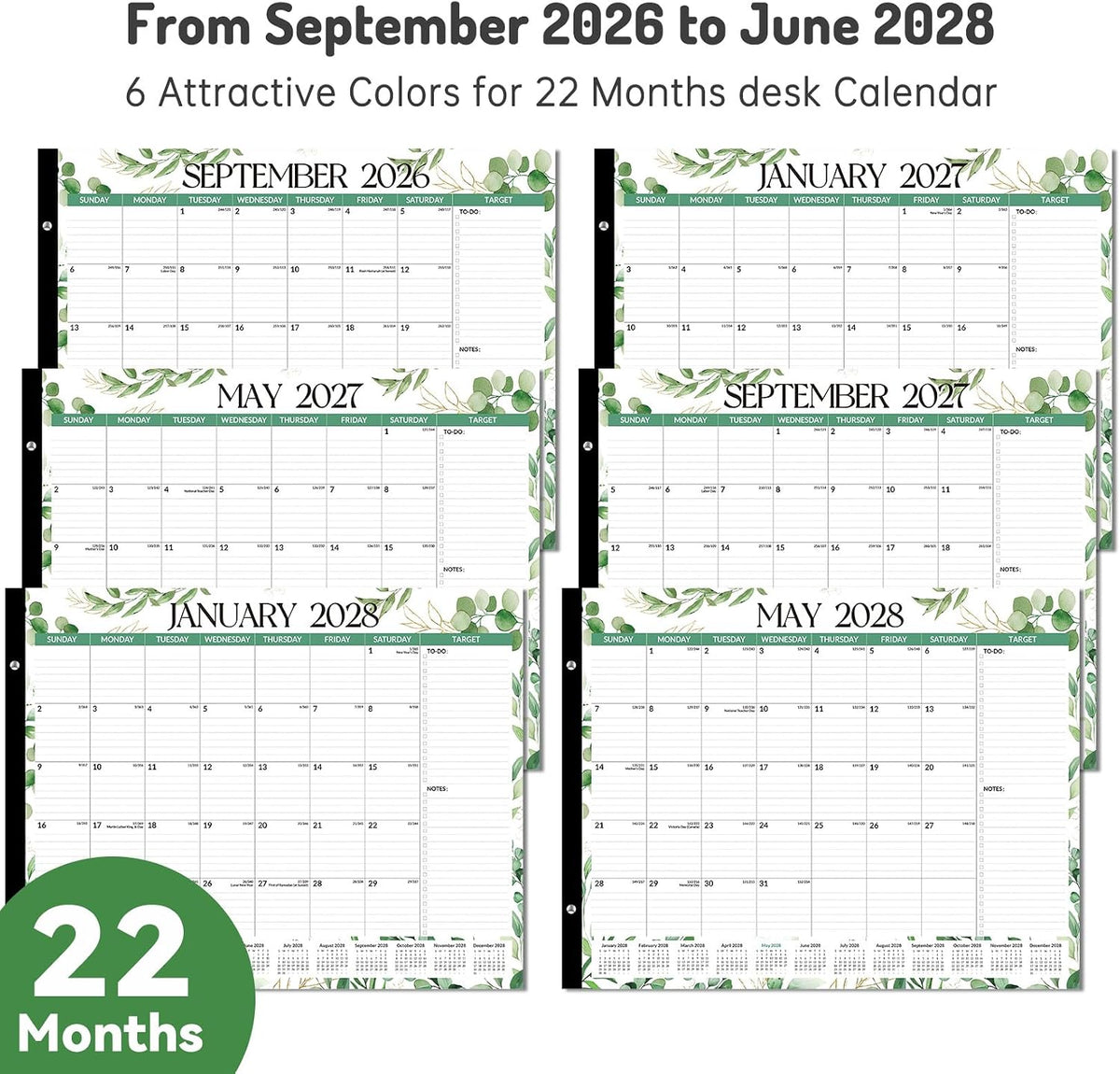 Forvencer 2027 Desk Calendar, Planner Sept 2026 - Jun 2028, 22 Month 22x17"