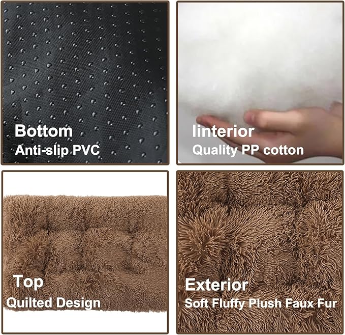 Dog Crate Mat, Dog Bed for Large Dogs, Comfy Fluffy Kennel Pad Anti-Slip for Dog beds & Furniture, Quilted Dog Bed for Pets for Medium/Small Dogs Cats (Color : Khaki, Size : 20x14.9)