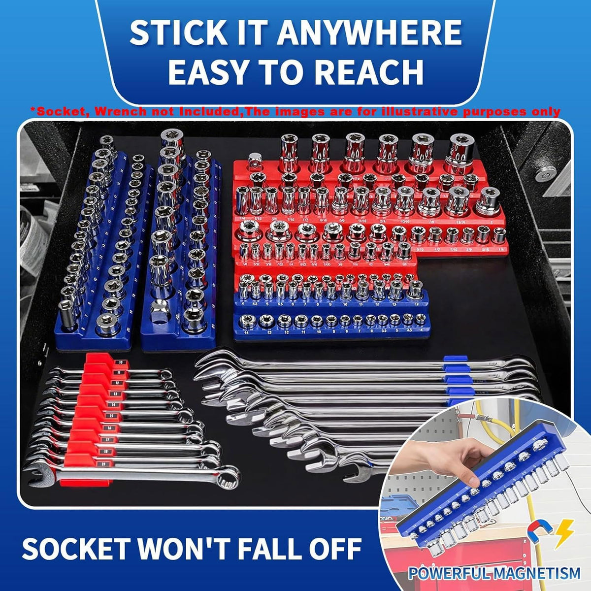 8-Piece Magnetic Socket and Wrench Organizer Set for Tool Box