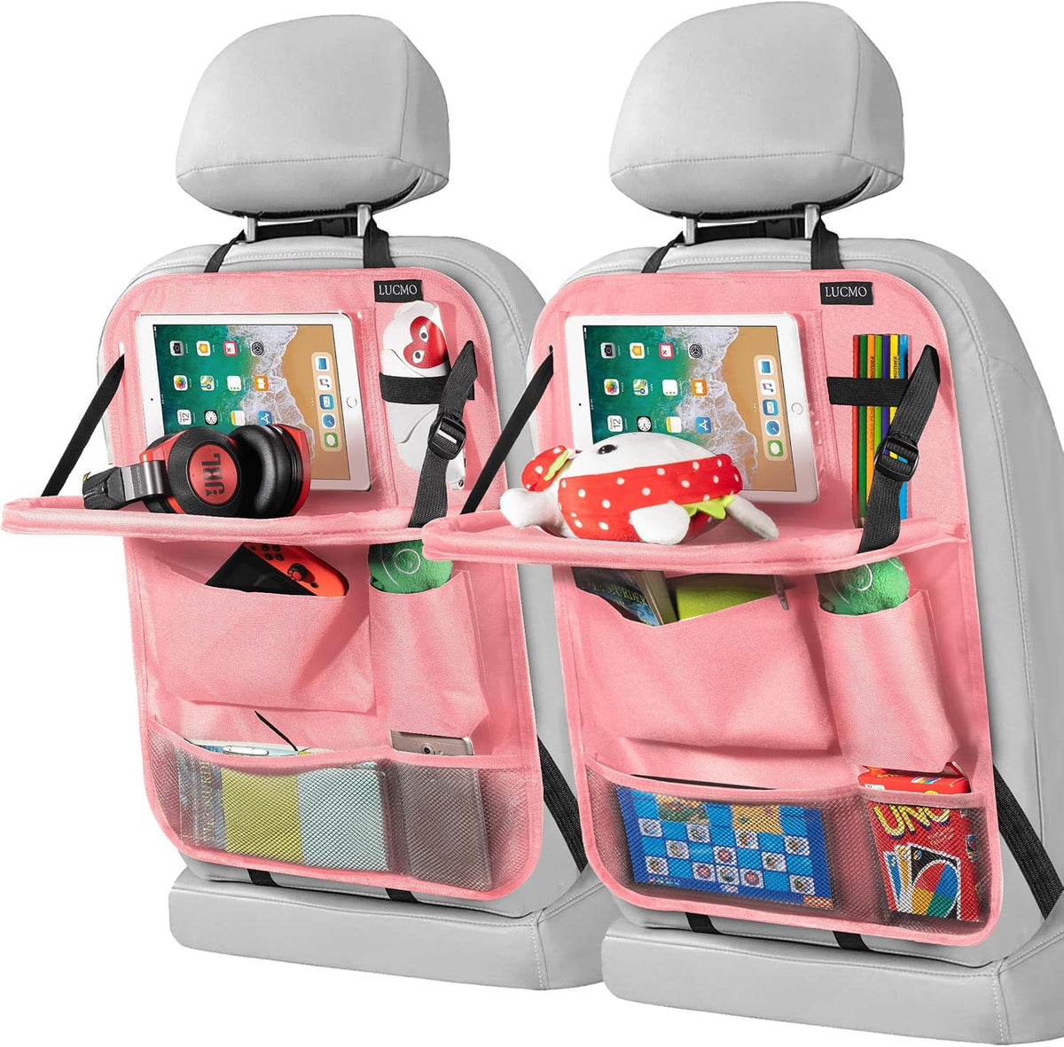 LUCMO Car Backseat Organizer with Foldable Tablet Holder, Pink