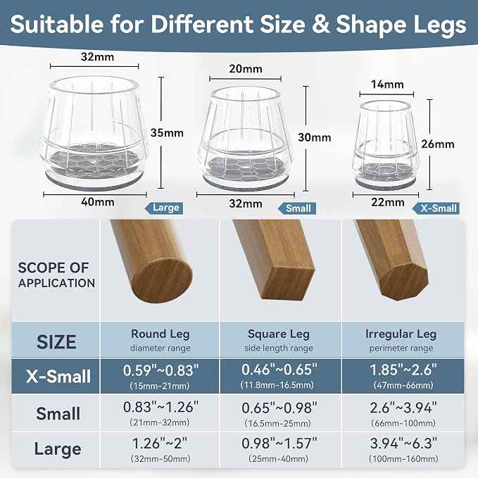 24PCS Extra Small Silicone Chair Leg Floor Protectors