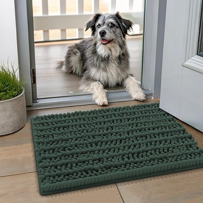 Smiry Dog Door Mat for Muddy Paws 24x16, Absorbent Dirt Trapper, Non-Slip