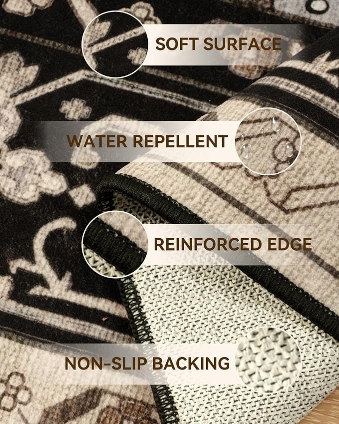 RELEANY Area Rugs Runner 2'x8' Washable Non-Slip, Floral Vintage Distress