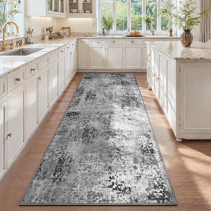 3x12 Grey Rug Runners for Hallways Kitchen Runner Rug Non Slip Washable Black