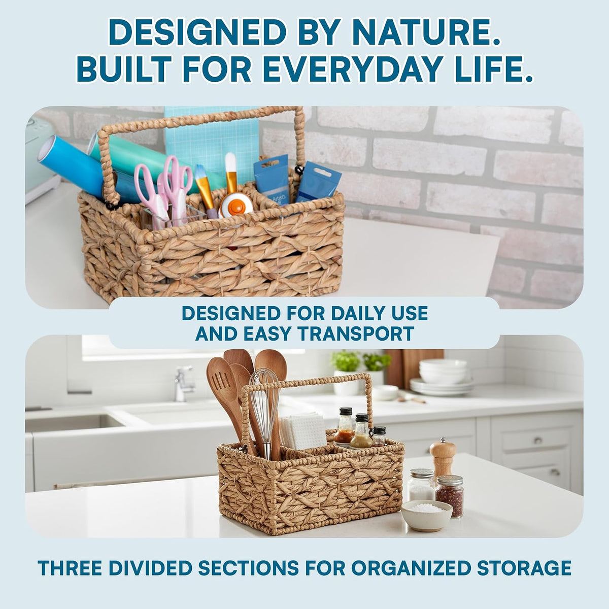 Honey-Can-Do Woven Water Hyacinth Wicker Storage Basket, Caddy, Natural