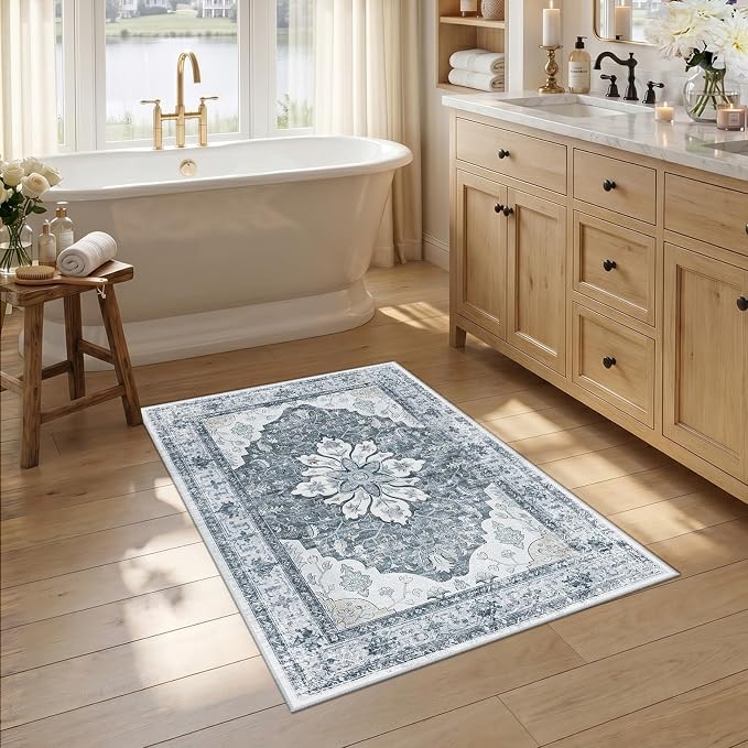 RELEANY Area Rugs Small 2'6"x4' Washable Non-Slip, Floral Vintage Distress
