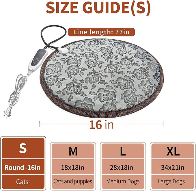 Cat Heating Pad Round with Smart Thermostat Switch and Power Line Protection Tube,Obtained MET and UL Dual Certification,Waterproof Pet Heating Pad for Cats-Rose