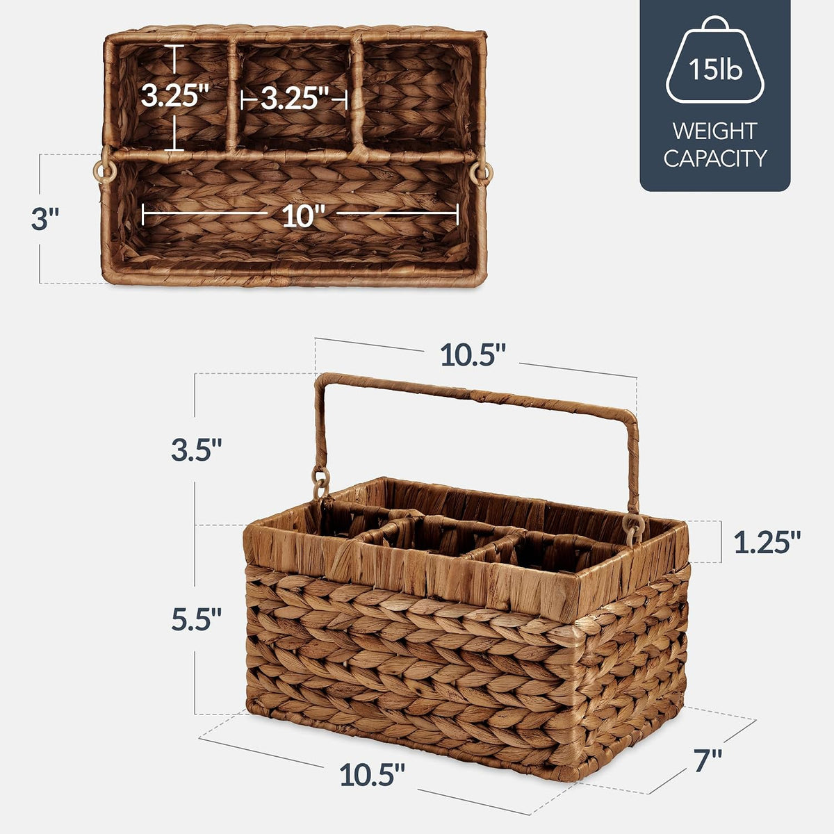 Best Choice Products Handwoven Silverware Organizer w/Handle, 4 Compartment Flatware Organizer, Shelf Storage Basket, Wicker Utensil Caddy, Cutlery Basket Holder for Party, Picnic, BBQ - Chestnut