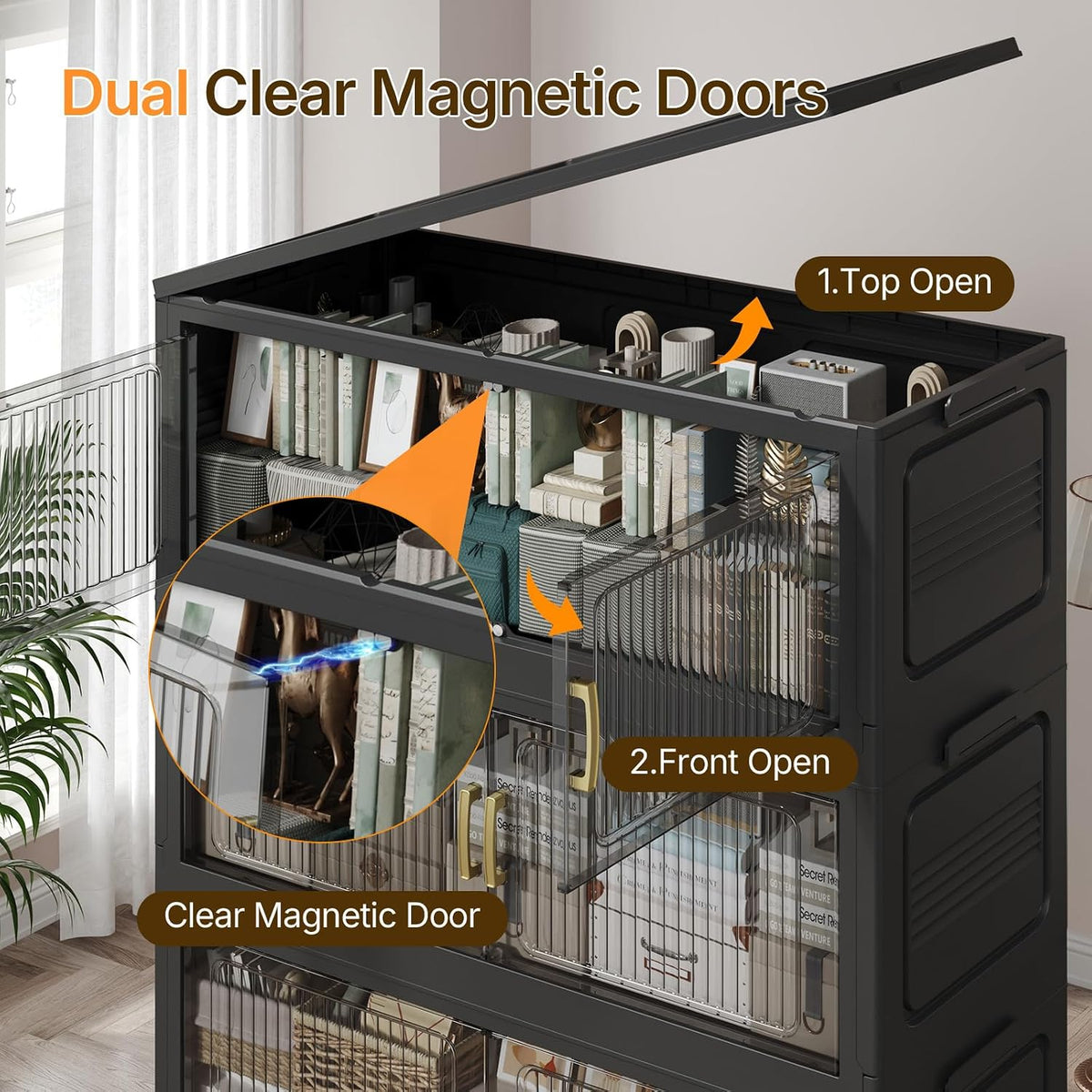 210Gal Extra Large Stackable Storage Bins with Lid, 840QT Foldable Collapsible Storage Box with Doors and Wheels, Plastic Closet Organizers Container Drawer for Bedroom Kitchen Garage, 3Pack