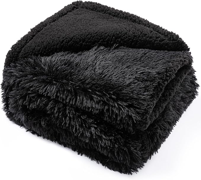 Black Faux Fur Pet Blanket for Large Dogs Cat Puppy Waterproof Calming Dog Blankets Fluffy Long Faux Fur Throw Blankets for Couch Protector Love Bed Cover Washable(Black,M)