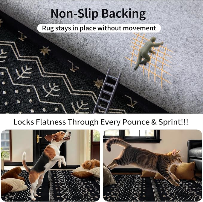 SERISSA Hallway Runner Rug, 2x10 Washable Non-Slip Black Gold Grad Runners