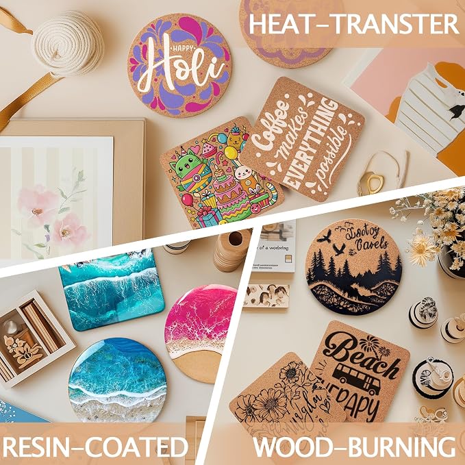 60 PCS Cork Coasters for Laser Engraving, Thick Absorbent Blank Coasters | 4
