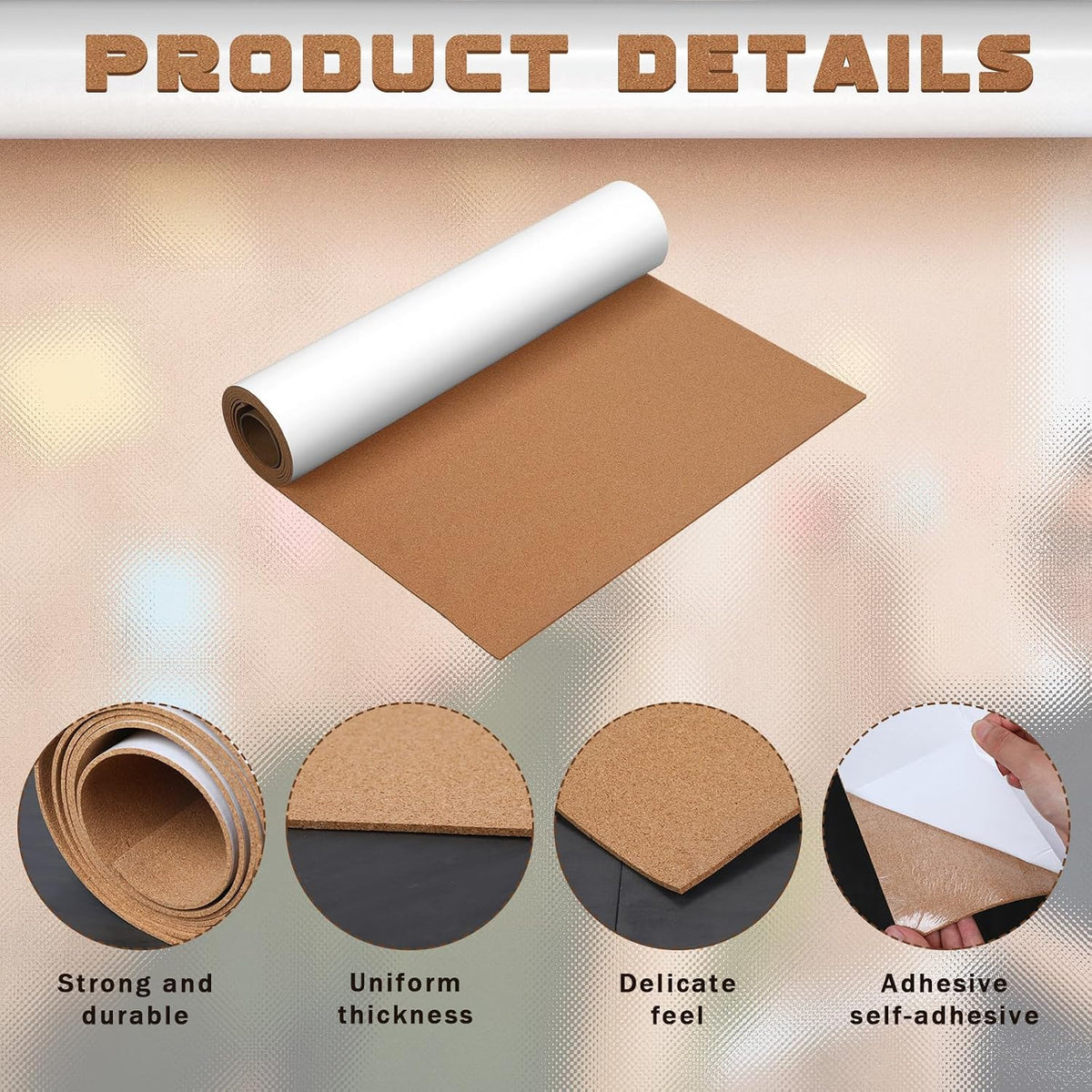 Geetery 24 x 100 Inches Self Adhesive Cork Roll 1/8" Thickness Bulletin Message Board for Door Signs Floor Wall Decors DIY Craft