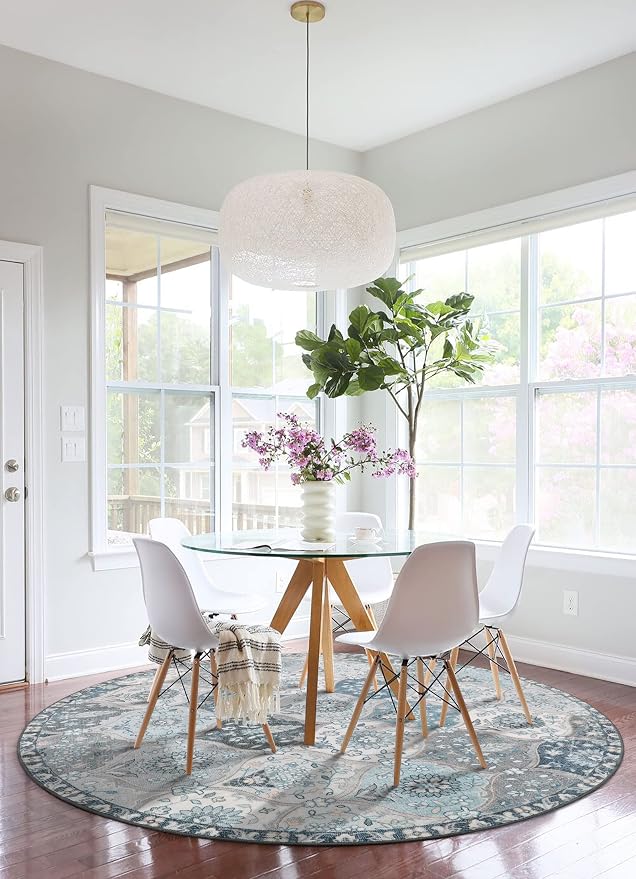 Lahome Moroccan Washable Round Area Rug, Soft Vintage Round Rugs 6ft Ultra-Thin