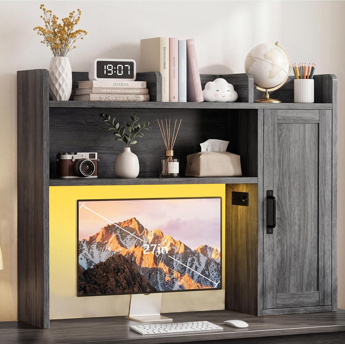 Dorm Desk Hutch, 37.4" Desktop Shelf with 6 Shelves & Power Outlet