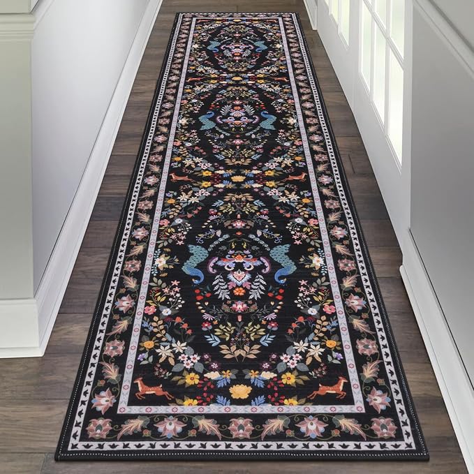 HEBE Washable Hallway Runner Rug 2'x 8' Non Slip Kitchen Rugs Runner, Low Pile