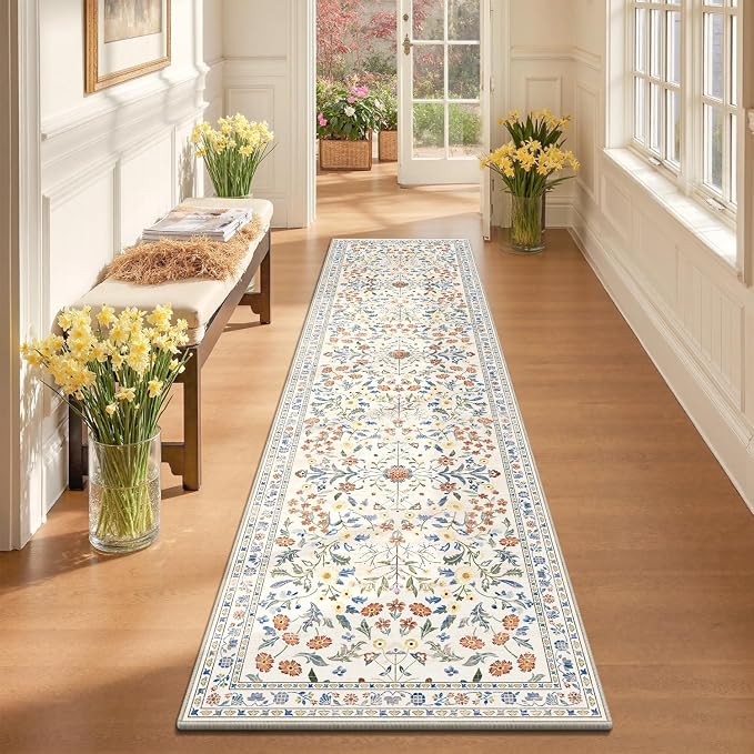 Yamaziot Washable Runner Rug 2x8 – Boho Non Slip Floral Hallway Runner Rug