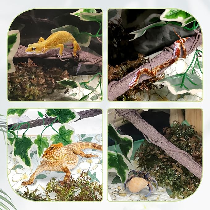 VCEPJH Reptile Climbing Branch Decor 2 Pcs Bendable Jungle Vine with Suction Cup Terrarium Plant Decoration for Gecko Bearded Dragons, Snake,Frogs, Chameleons Cage Accessories (V)