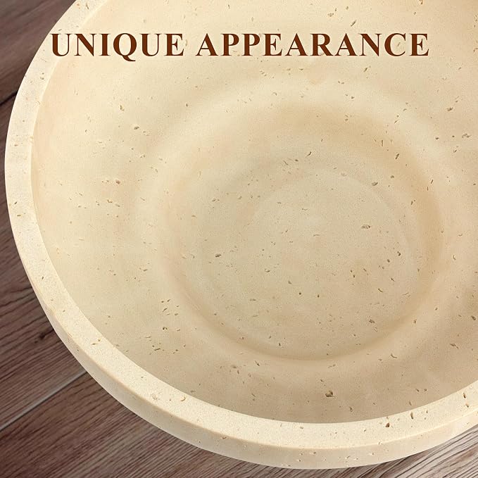 Decorative Resin Bowl, Large Fruit Bowl, Artificial Travertine Beige | Perfect